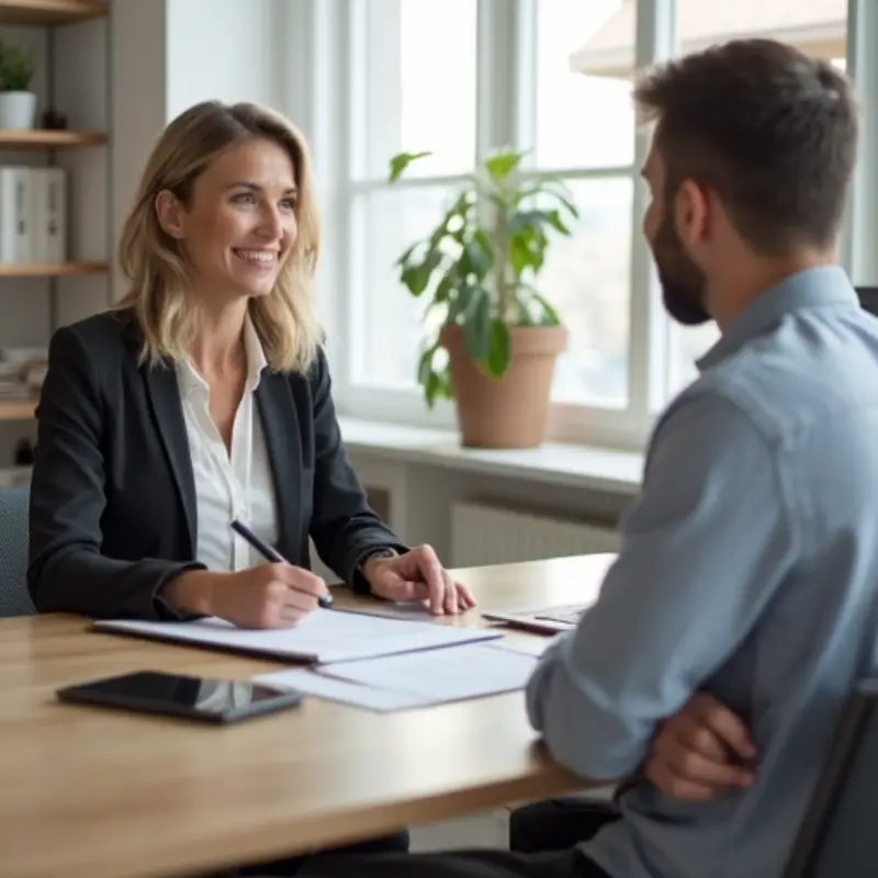 Agentka nieruchomości w Łodzi podczas wyceny mieszkania z klientem